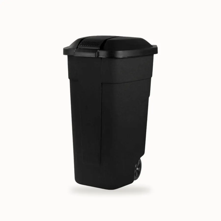 Sort søppeldunk med lokk og hjul